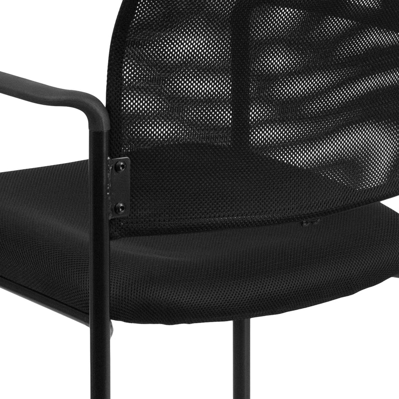 Comfort Black Mesh Stackable Steel Side Chair with Arms