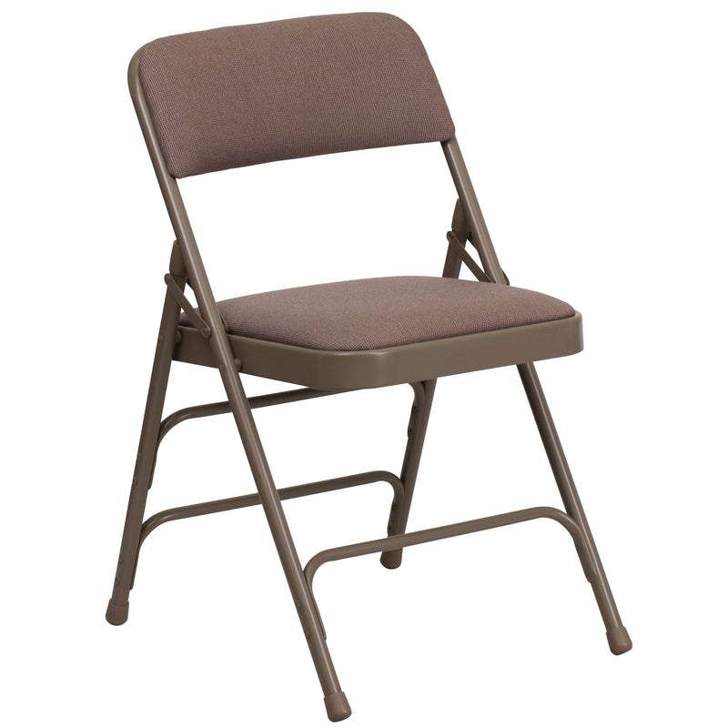 SINGLEWAVE Series Curved Triple Braced & Double Hinged Beige Fabric Metal Folding Chair