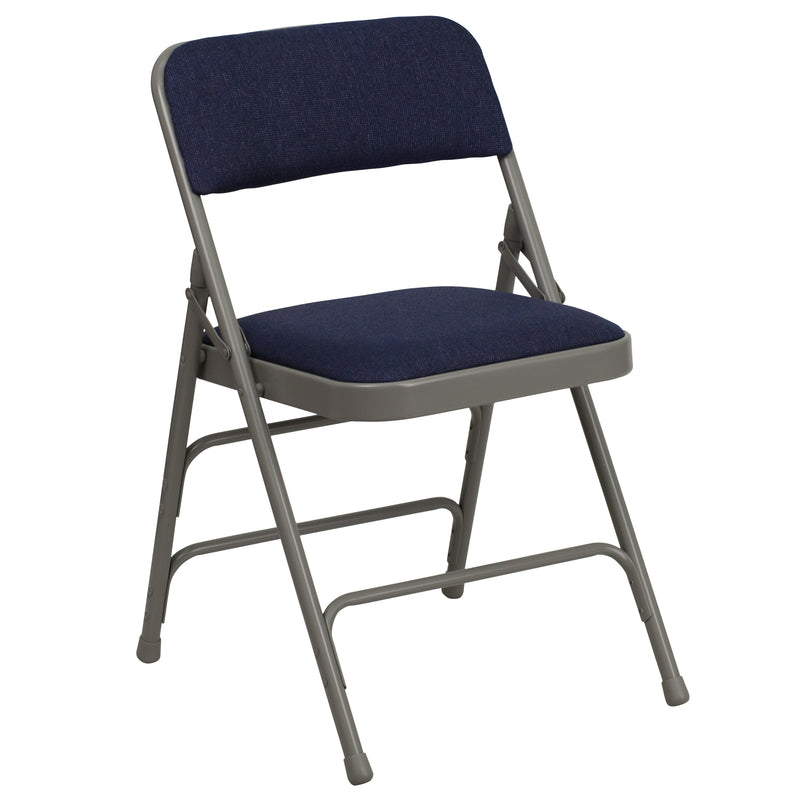 SINGLEWAVE Series Curved Triple Braced & Double Hinged Navy Fabric Metal Folding Chair