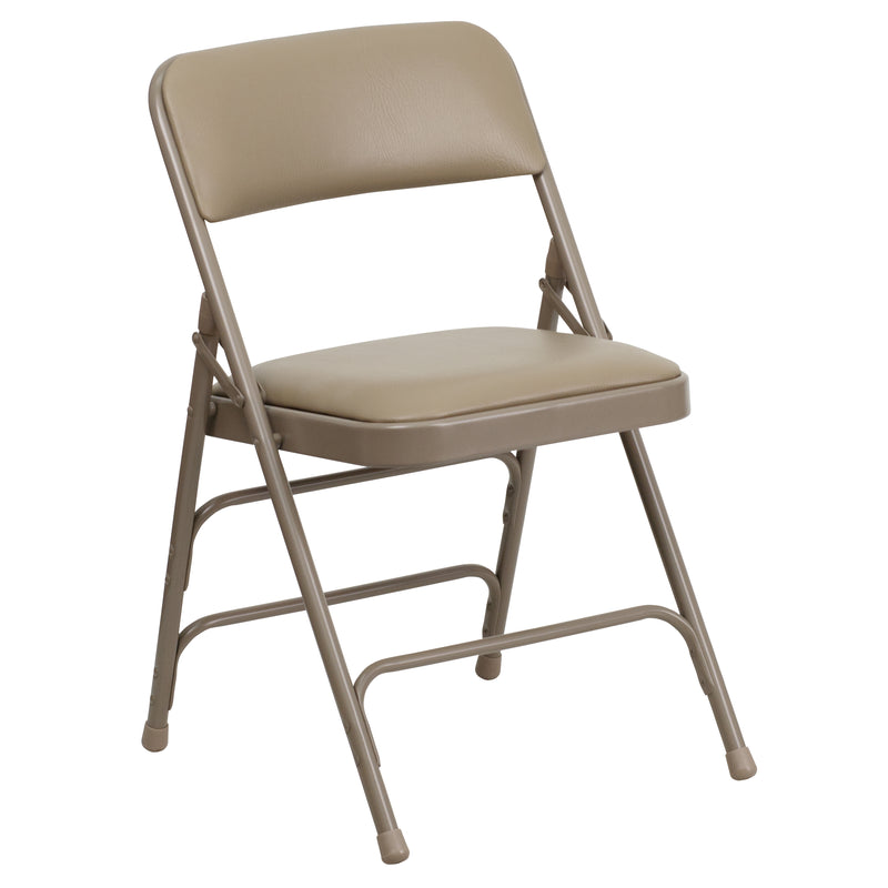 SINGLEWAVE Series Curved Triple Braced & Double Hinged Beige Vinyl Metal Folding Chair