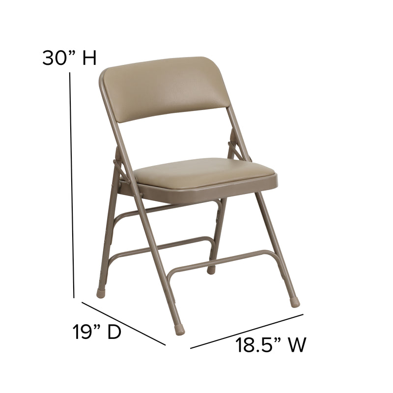 SINGLEWAVE Series Curved Triple Braced & Double Hinged Beige Vinyl Metal Folding Chair