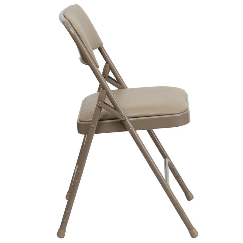 SINGLEWAVE Series Curved Triple Braced & Double Hinged Beige Vinyl Metal Folding Chair