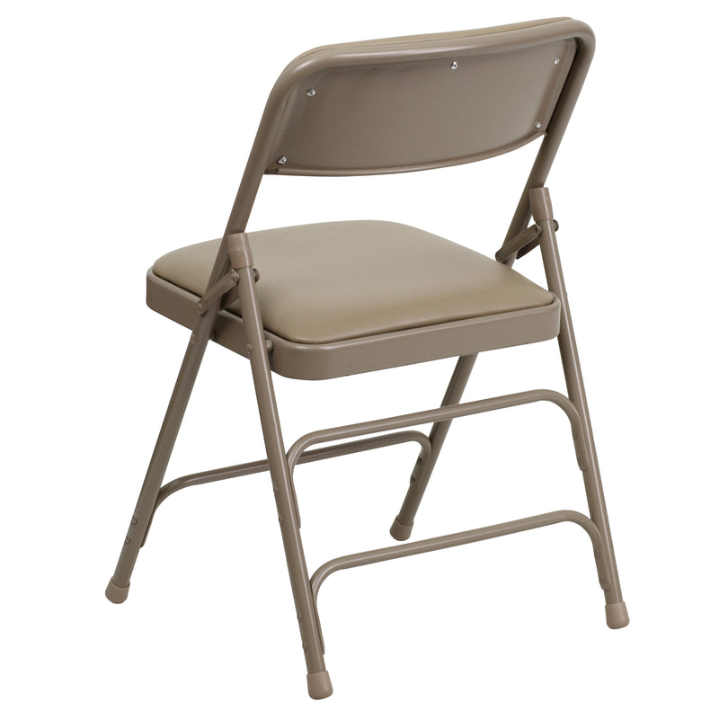 SINGLEWAVE Series Curved Triple Braced & Double Hinged Beige Vinyl Metal Folding Chair