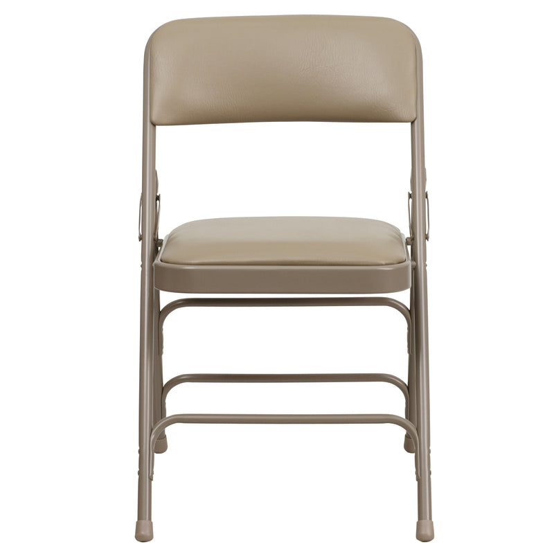 SINGLEWAVE Series Curved Triple Braced & Double Hinged Beige Vinyl Metal Folding Chair