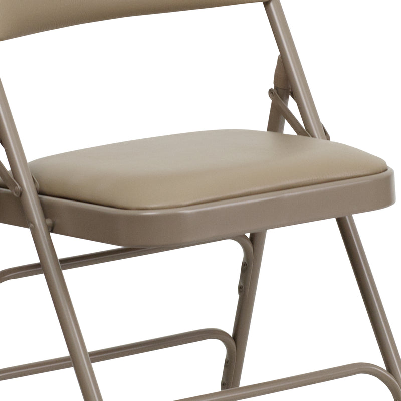 SINGLEWAVE Series Curved Triple Braced & Double Hinged Beige Vinyl Metal Folding Chair