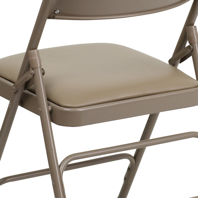 SINGLEWAVE Series Curved Triple Braced & Double Hinged Beige Vinyl Metal Folding Chair