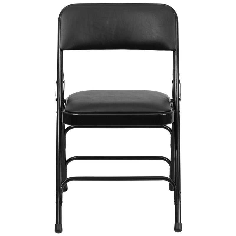 SINGLEWAVE Series Curved Triple Braced & Double Hinged Black Vinyl Metal Folding Chair