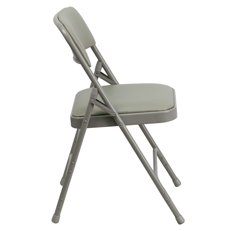 SINGLEWAVE Series Curved Triple Braced & Double Hinged Gray Vinyl Metal Folding Chair