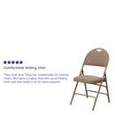 SINGLEWAVE Series Ultra-Premium Triple Braced Beige Fabric Metal Folding Chair with Easy-Carry Handle