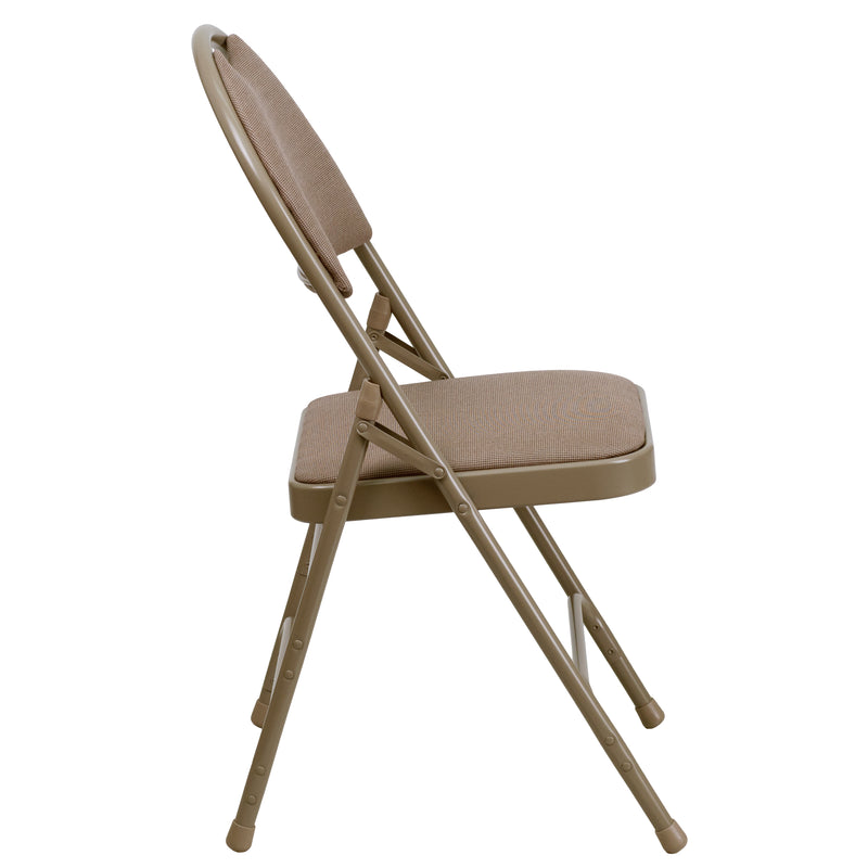 SINGLEWAVE Series Ultra-Premium Triple Braced Beige Fabric Metal Folding Chair with Easy-Carry Handle