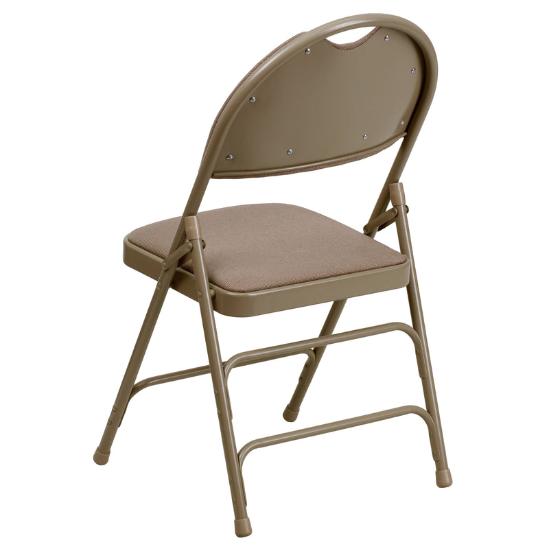 SINGLEWAVE Series Ultra-Premium Triple Braced Beige Fabric Metal Folding Chair with Easy-Carry Handle