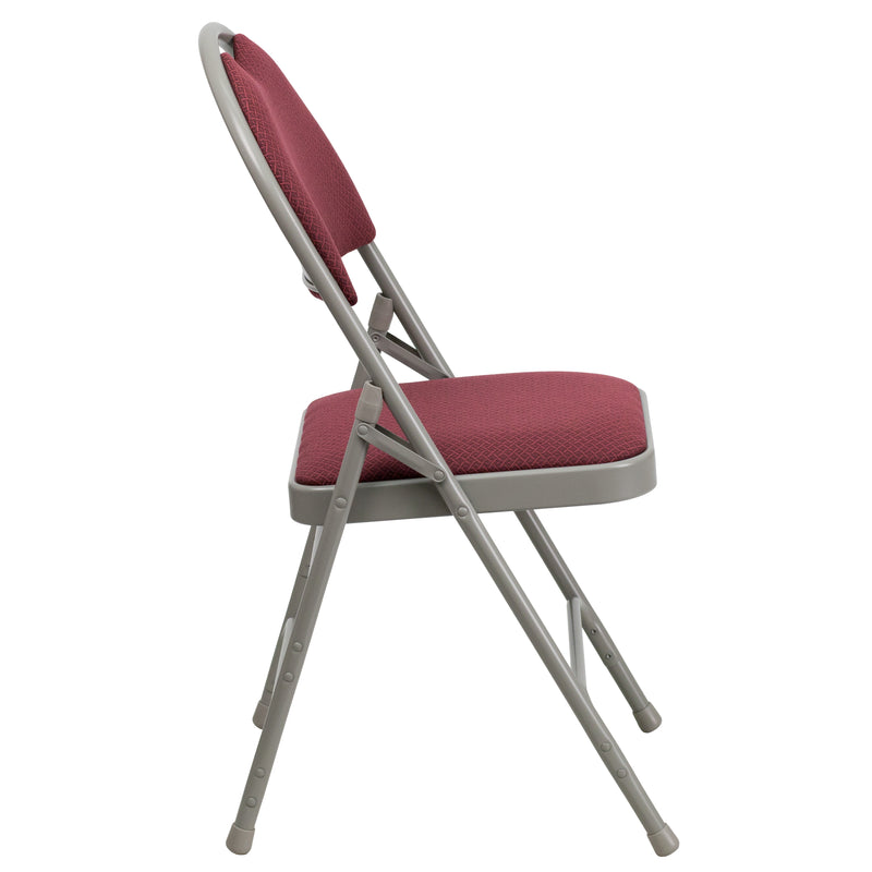 SINGLEWAVE Series Ultra-Premium Triple Braced Burgundy Fabric Metal Folding Chair with Easy-Carry Handle