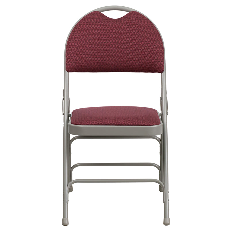 SINGLEWAVE Series Ultra-Premium Triple Braced Burgundy Fabric Metal Folding Chair with Easy-Carry Handle