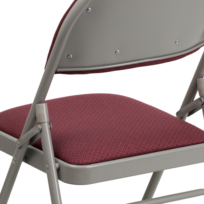 SINGLEWAVE Series Ultra-Premium Triple Braced Burgundy Fabric Metal Folding Chair with Easy-Carry Handle