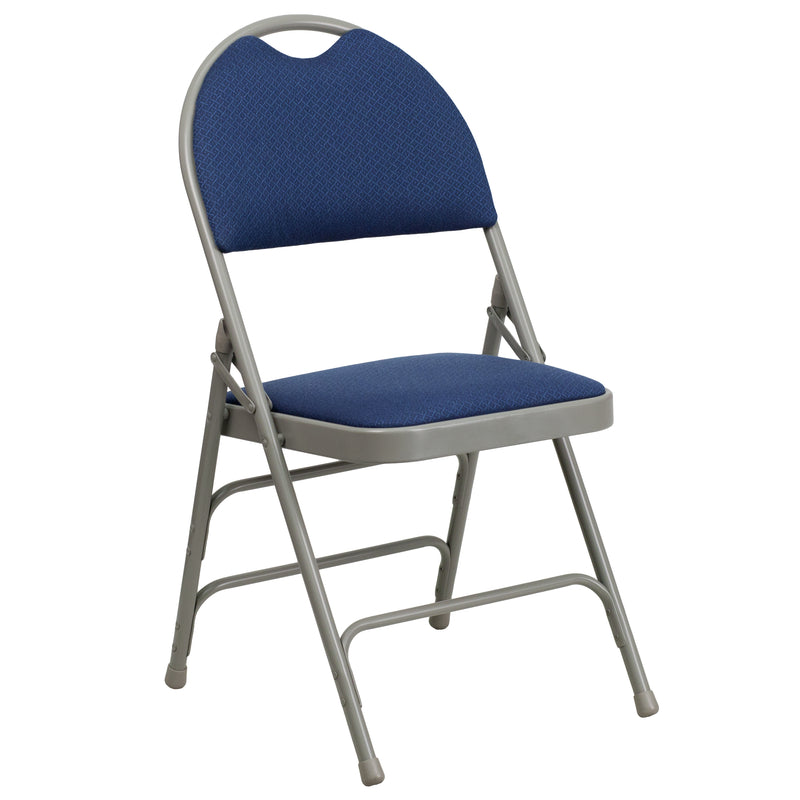 SINGLEWAVE Series Ultra-Premium Triple Braced Navy Fabric Metal Folding Chair with Easy-Carry Handle