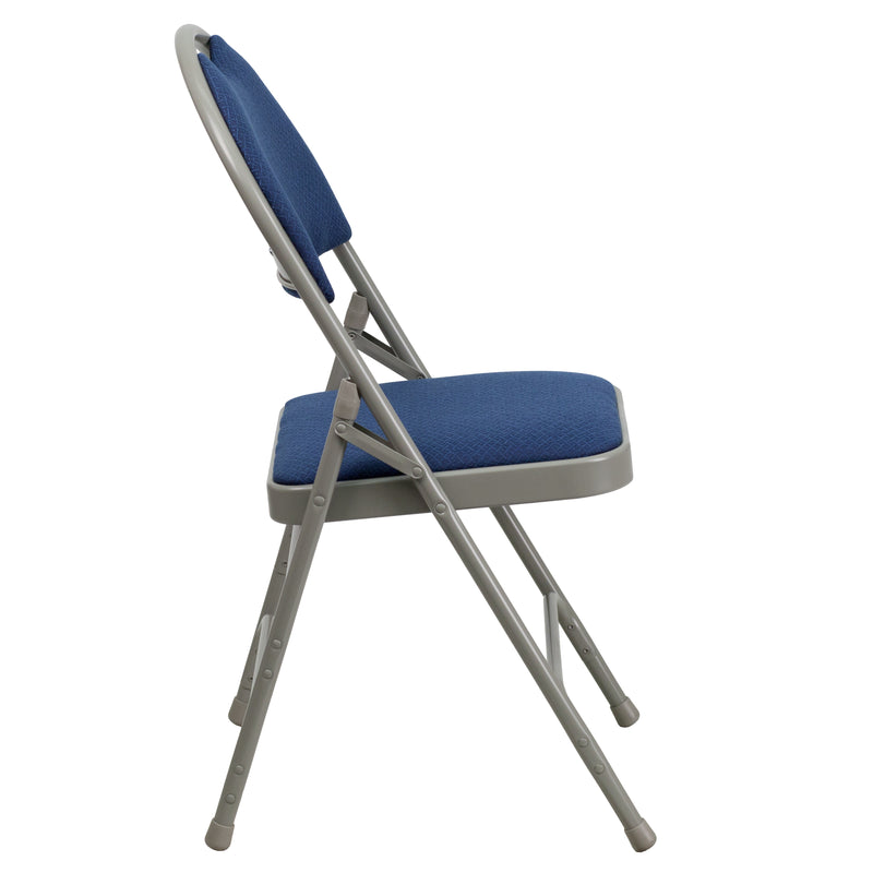 SINGLEWAVE Series Ultra-Premium Triple Braced Navy Fabric Metal Folding Chair with Easy-Carry Handle