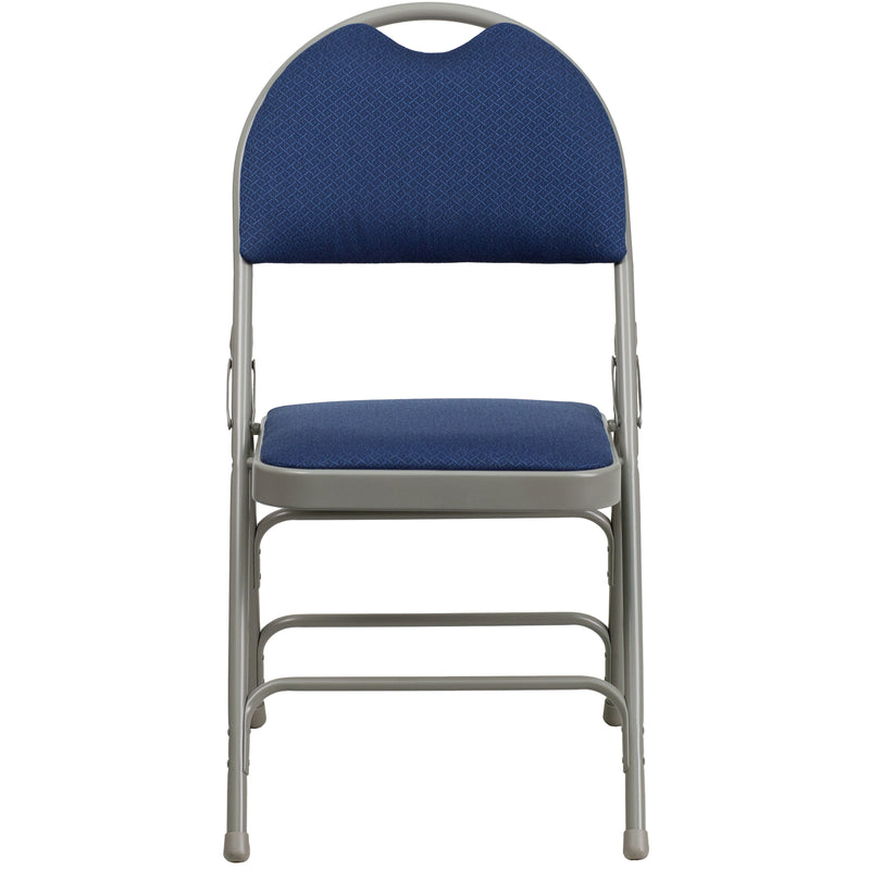 SINGLEWAVE Series Ultra-Premium Triple Braced Navy Fabric Metal Folding Chair with Easy-Carry Handle