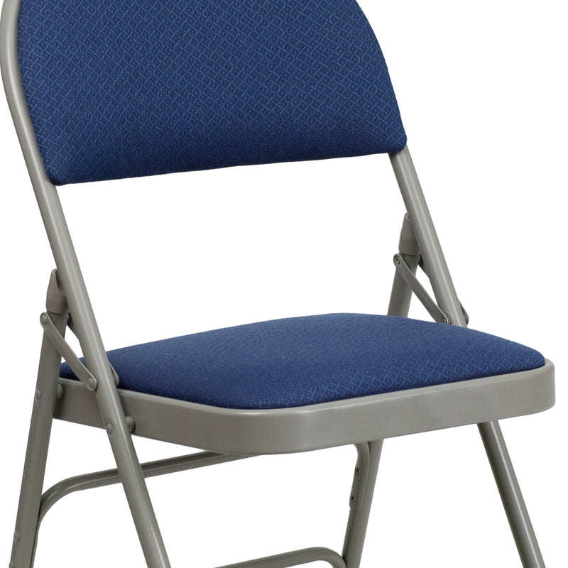 SINGLEWAVE Series Ultra-Premium Triple Braced Navy Fabric Metal Folding Chair with Easy-Carry Handle