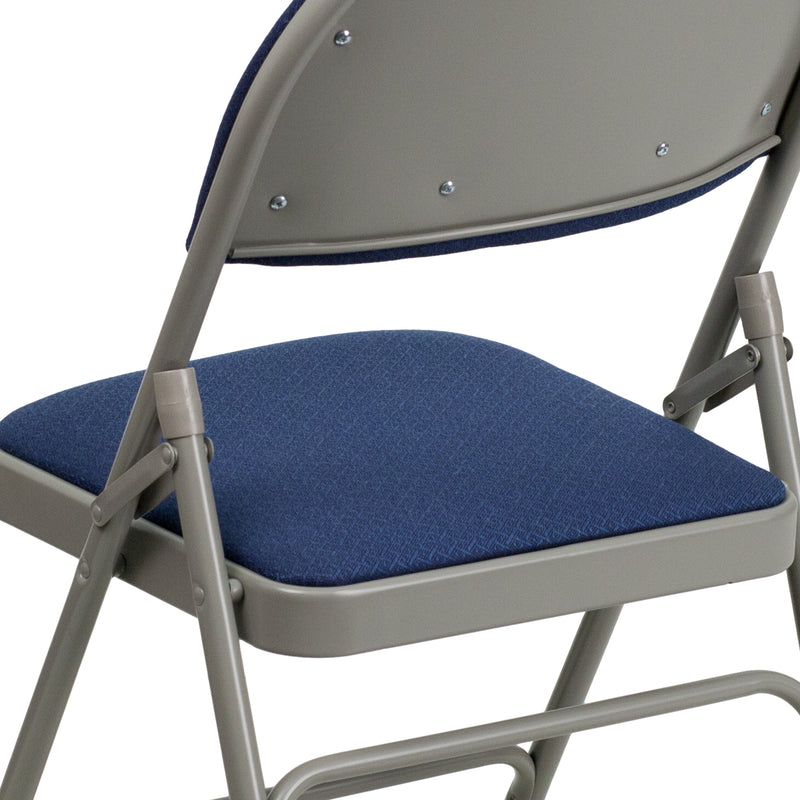 SINGLEWAVE Series Ultra-Premium Triple Braced Navy Fabric Metal Folding Chair with Easy-Carry Handle