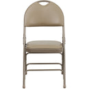 SINGLEWAVE Series Ultra-Premium Triple Braced Beige Vinyl Metal Folding Chair with Easy-Carry Handle