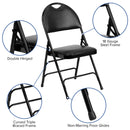 SINGLEWAVE Series Ultra-Premium Triple Braced Black Vinyl Metal Folding Chair with Easy-Carry Handle