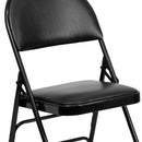 SINGLEWAVE Series Ultra-Premium Triple Braced Black Vinyl Metal Folding Chair with Easy-Carry Handle