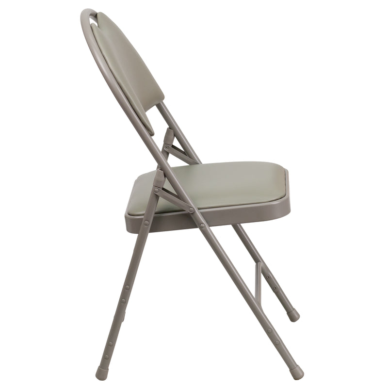 SINGLEWAVE Series Ultra-Premium Triple Braced Gray Vinyl Metal Folding Chair with Easy-Carry Handle