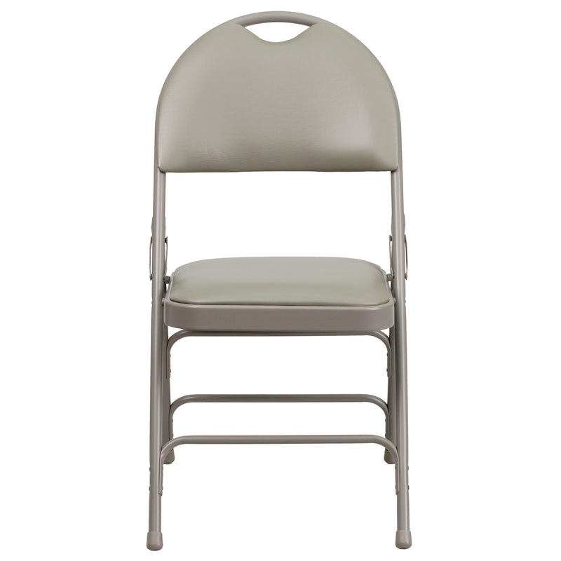 SINGLEWAVE Series Ultra-Premium Triple Braced Gray Vinyl Metal Folding Chair with Easy-Carry Handle