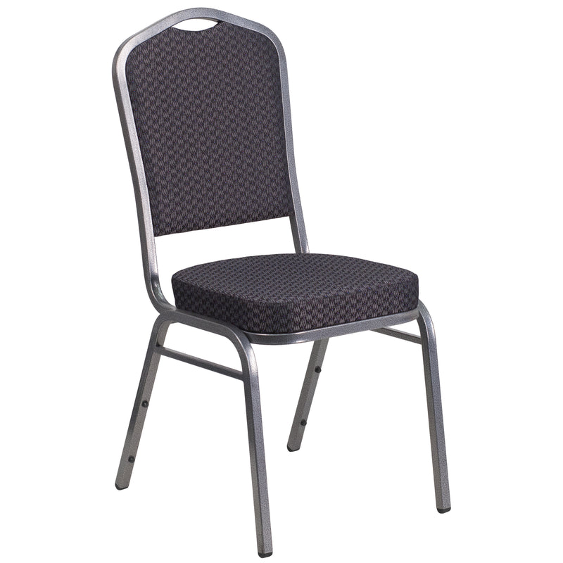 SINGLEWAVE Series Crown Back Stacking Banquet Chair in Black Patterned Fabric - Silver Vein Frame