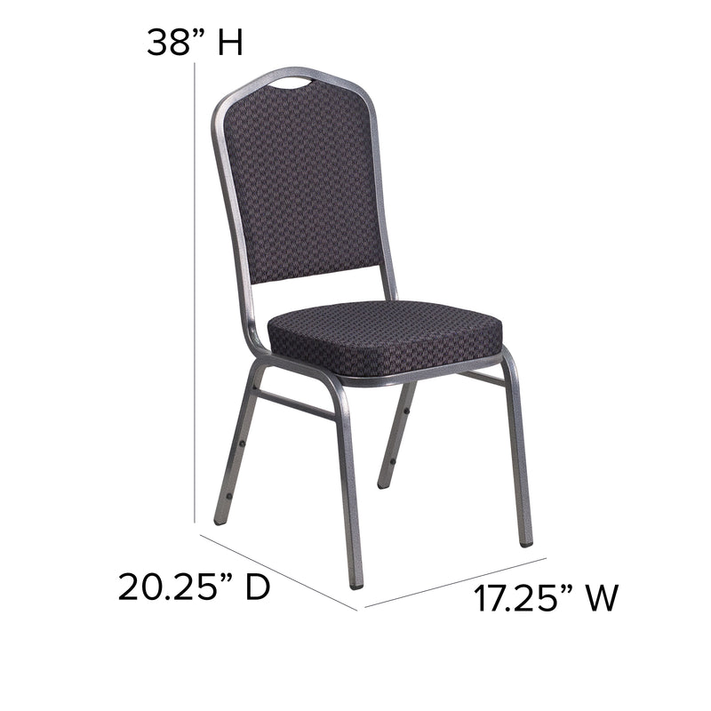 SINGLEWAVE Series Crown Back Stacking Banquet Chair in Black Patterned Fabric - Silver Vein Frame