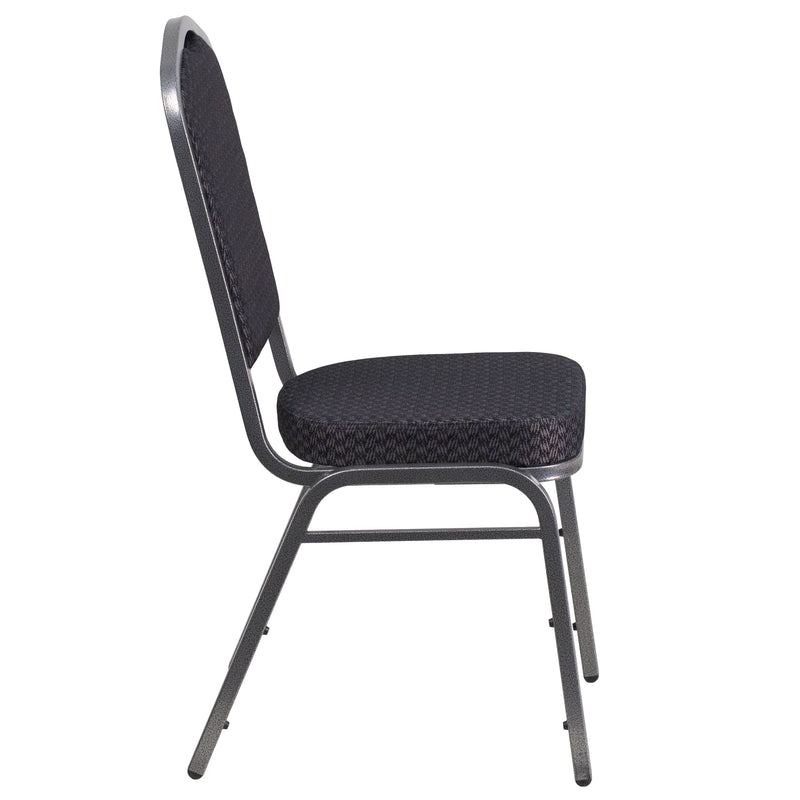 SINGLEWAVE Series Crown Back Stacking Banquet Chair in Black Patterned Fabric - Silver Vein Frame