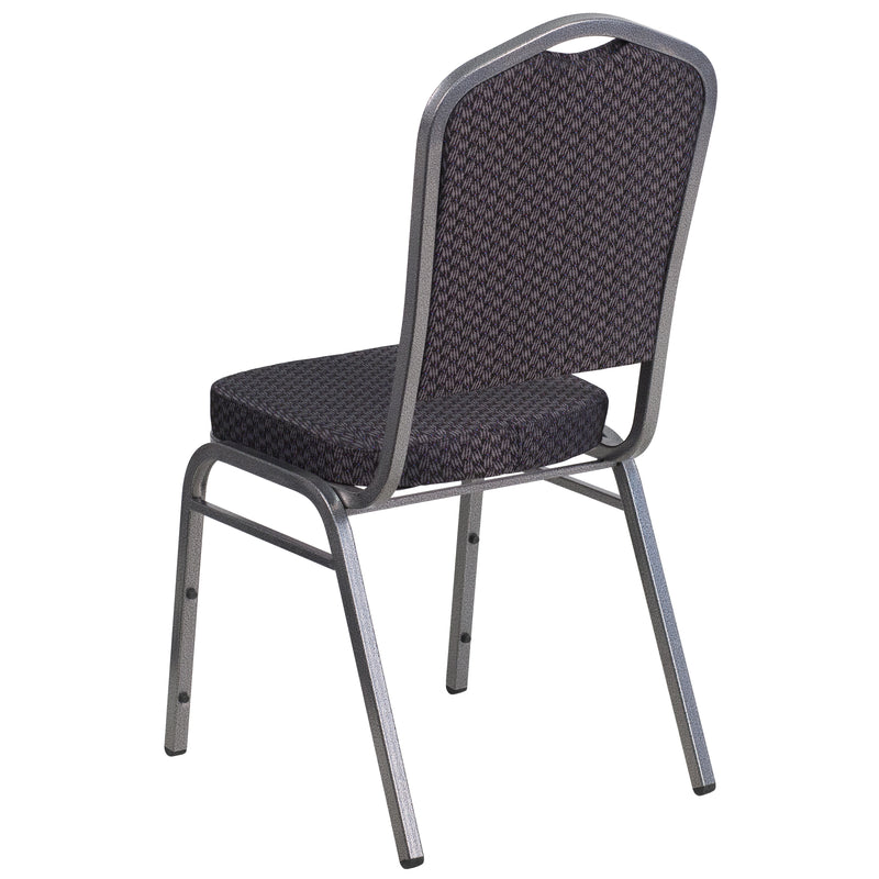 SINGLEWAVE Series Crown Back Stacking Banquet Chair in Black Patterned Fabric - Silver Vein Frame