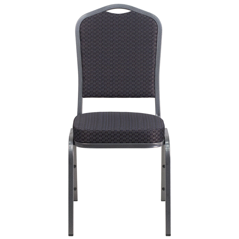 SINGLEWAVE Series Crown Back Stacking Banquet Chair in Black Patterned Fabric - Silver Vein Frame