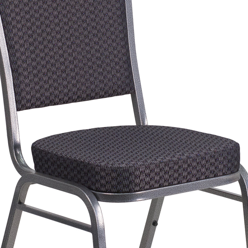 SINGLEWAVE Series Crown Back Stacking Banquet Chair in Black Patterned Fabric - Silver Vein Frame