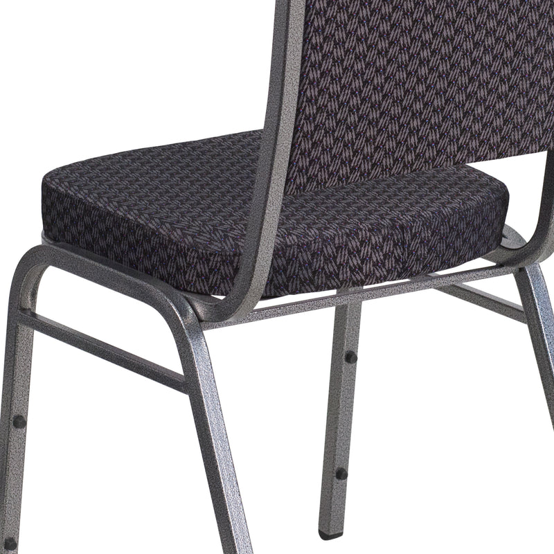 SINGLEWAVE Series Crown Back Stacking Banquet Chair in Black Patterned Fabric - Silver Vein Frame