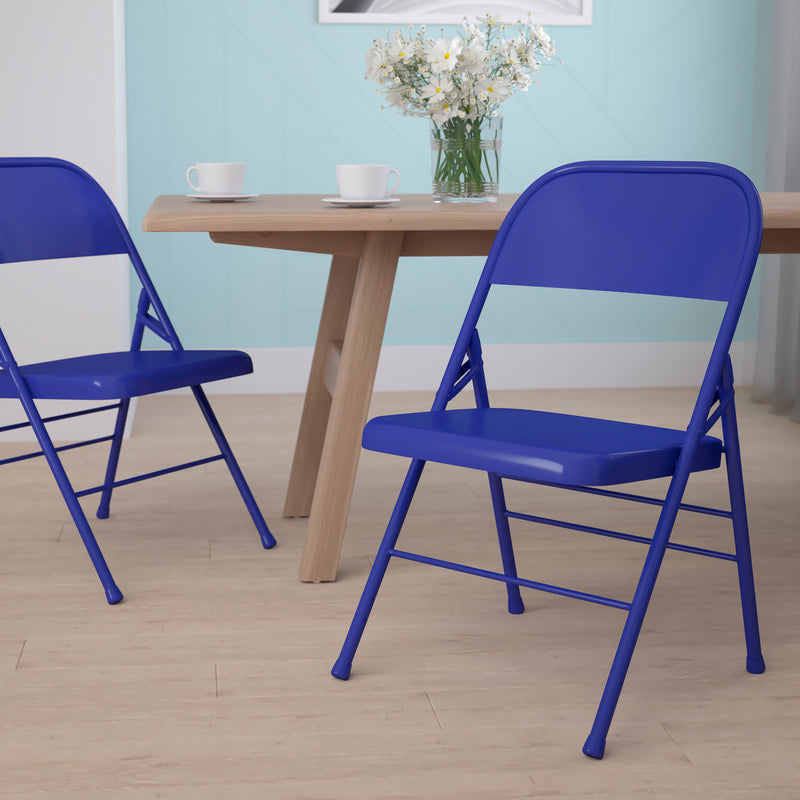 SINGLEWAVE COLORBURST Series Cobalt Blue Triple Braced & Double Hinged Metal Folding Chair