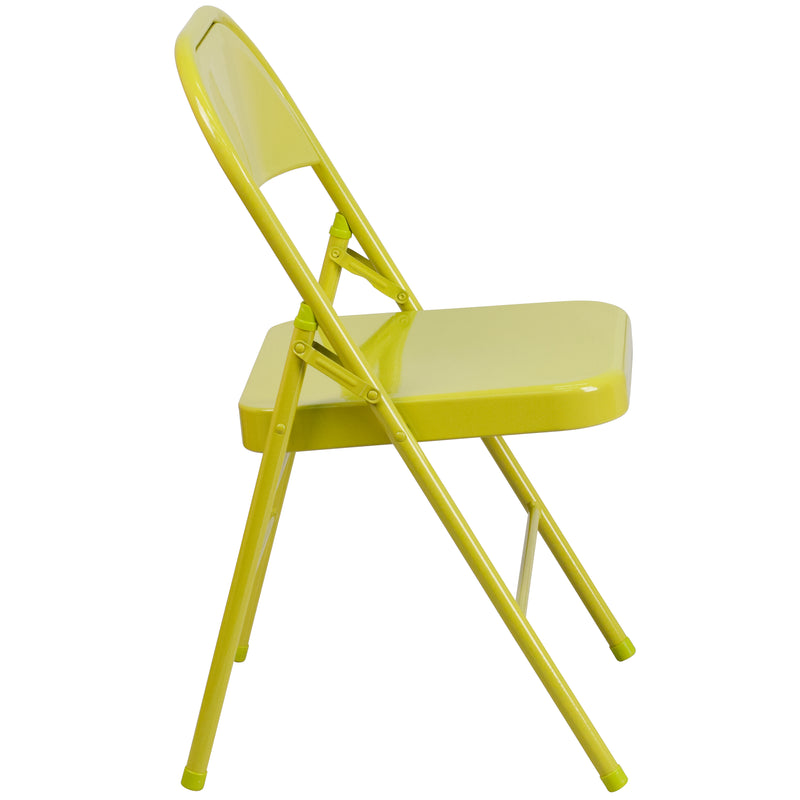 SINGLEWAVE COLORBURST Series Twisted Citron Triple Braced & Double Hinged Metal Folding Chair