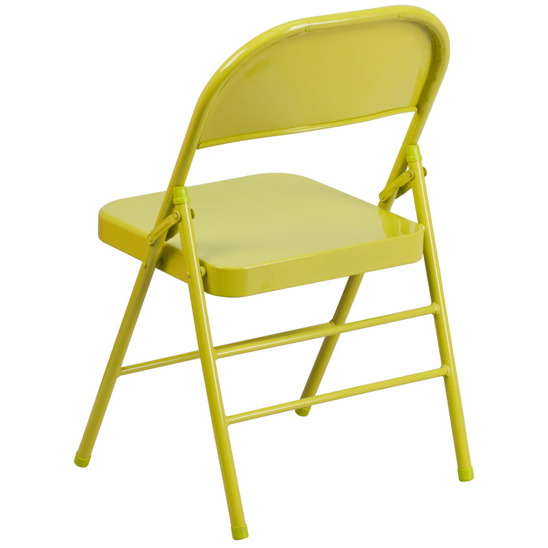 SINGLEWAVE COLORBURST Series Twisted Citron Triple Braced & Double Hinged Metal Folding Chair