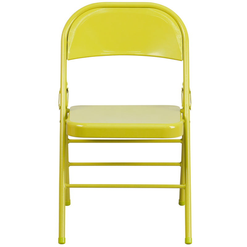 SINGLEWAVE COLORBURST Series Twisted Citron Triple Braced & Double Hinged Metal Folding Chair