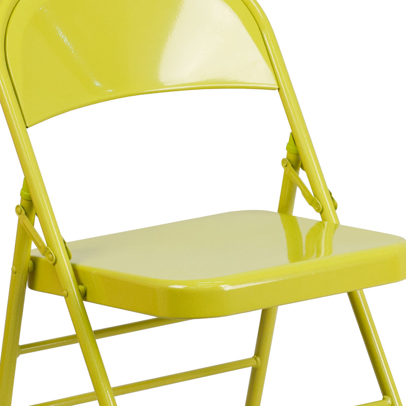 SINGLEWAVE COLORBURST Series Twisted Citron Triple Braced & Double Hinged Metal Folding Chair