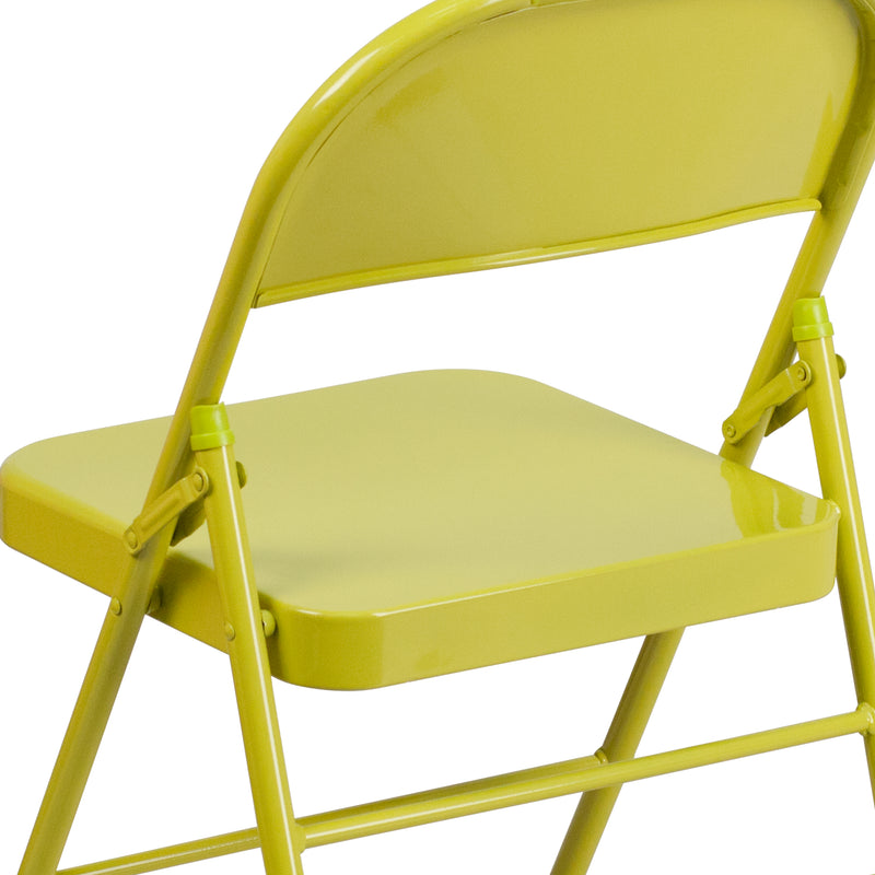 SINGLEWAVE COLORBURST Series Twisted Citron Triple Braced & Double Hinged Metal Folding Chair