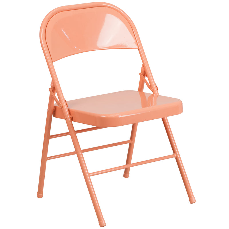 SINGLEWAVE COLORBURST Series Sedona Coral Triple Braced & Double Hinged Metal Folding Chair