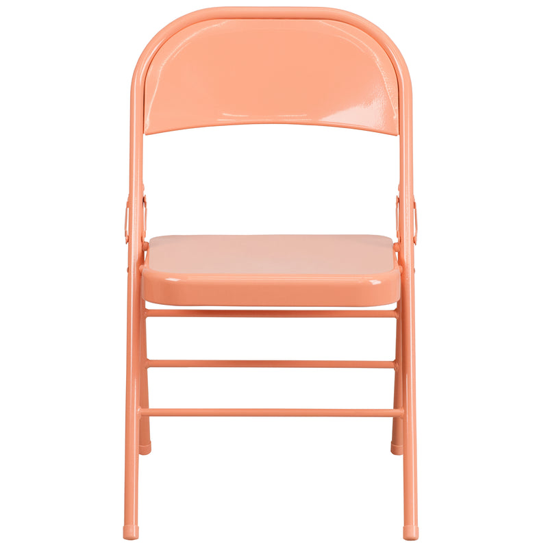 SINGLEWAVE COLORBURST Series Sedona Coral Triple Braced & Double Hinged Metal Folding Chair