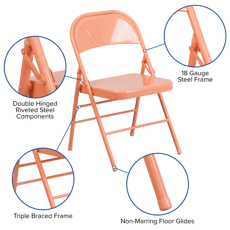 SINGLEWAVE COLORBURST Series Sedona Coral Triple Braced & Double Hinged Metal Folding Chair