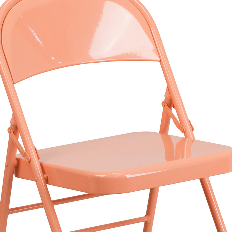 SINGLEWAVE COLORBURST Series Sedona Coral Triple Braced & Double Hinged Metal Folding Chair