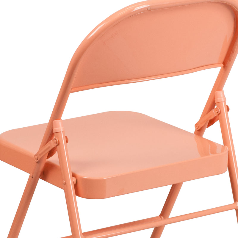 SINGLEWAVE COLORBURST Series Sedona Coral Triple Braced & Double Hinged Metal Folding Chair