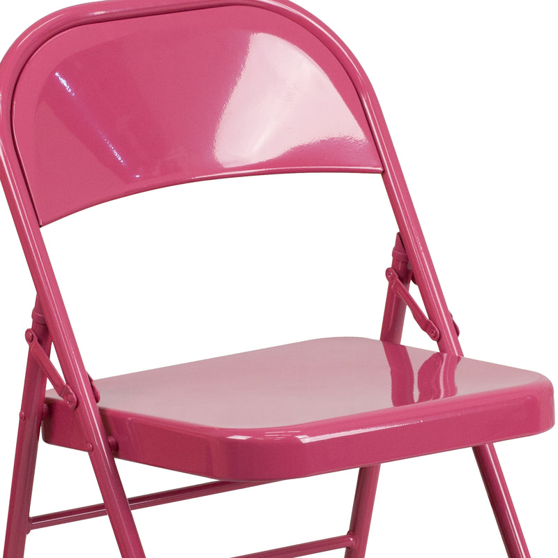 SINGLEWAVE COLORBURST Series Shockingly Fuchsia Triple Braced & Double Hinged Metal Folding Chair