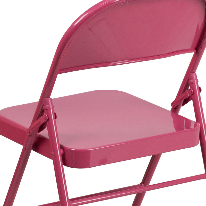 SINGLEWAVE COLORBURST Series Shockingly Fuchsia Triple Braced & Double Hinged Metal Folding Chair