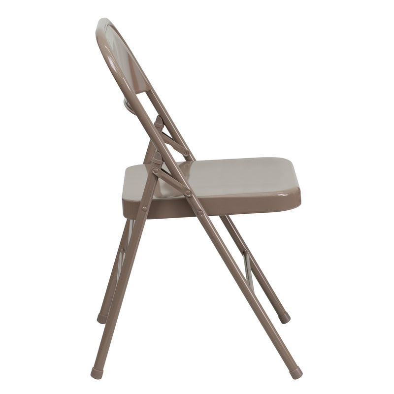 SINGLEWAVE Series Triple Braced & Double Hinged Beige Metal Folding Chair