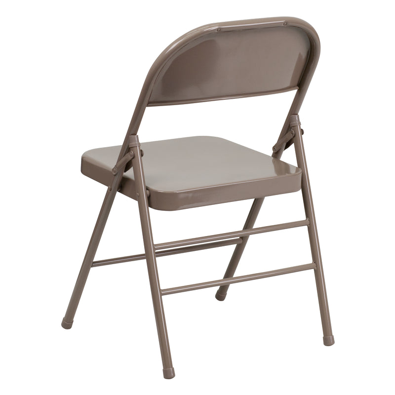 SINGLEWAVE Series Triple Braced & Double Hinged Beige Metal Folding Chair